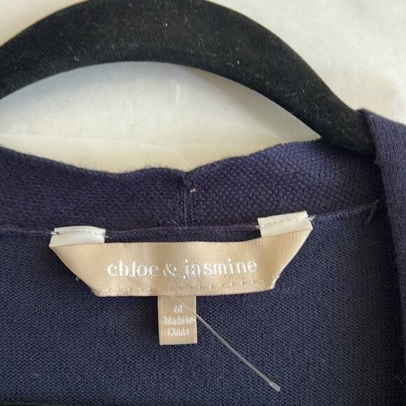 Chloe and Jasmine Pearl Cardigan Women’s Size M Navy Blue Sleeve Open Front READ - Picture 6 of 10